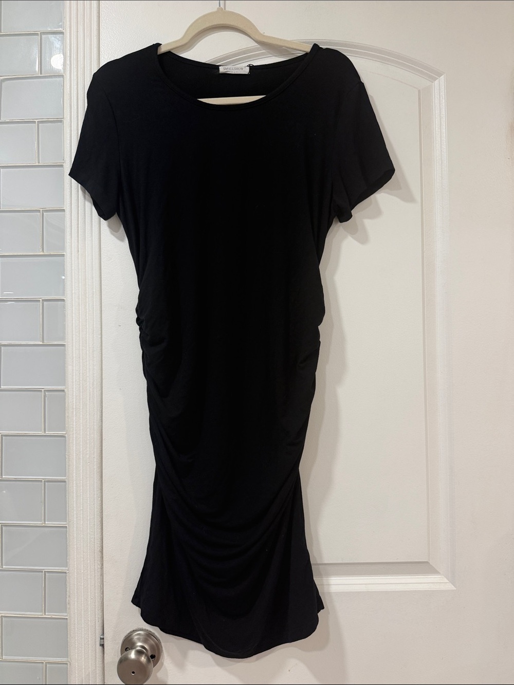 Smallshow Black Maternity Dress Short Sleeve Ruched Side Bodycon